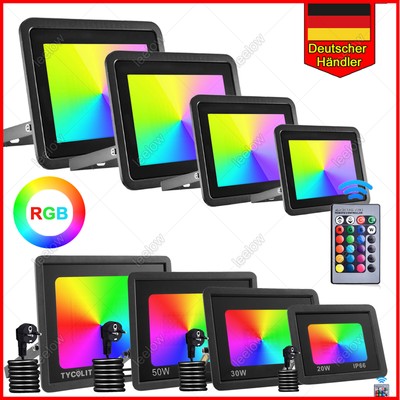 RGB LED Fluter Außen Strahler Flutlicht Scheinwerfer Gartenlampe Dimmbar 10-100W