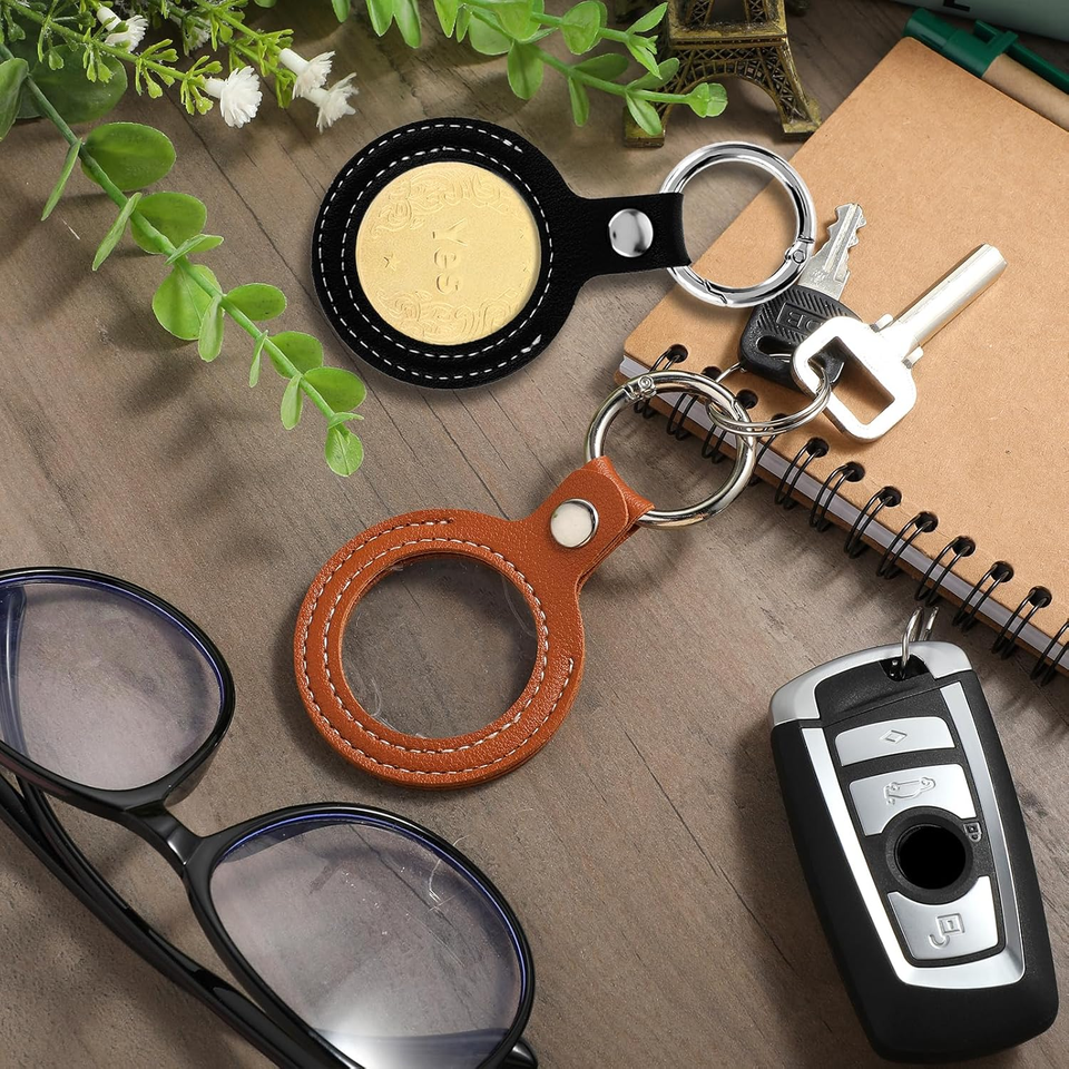 AA Coin Holder Keychain, PU Leather Coin Storage Holder Keychain for AA