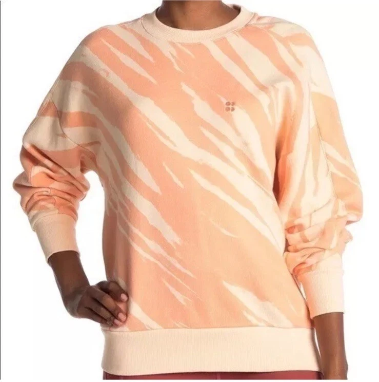 sweaty-betty fleece tiger stripe ivory cotton sweatshirt
