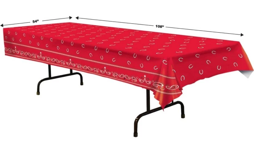 Mantel de plástico Western Red Bandana Banquete 54" x 106" vajilla decoración Foto 4 de 4