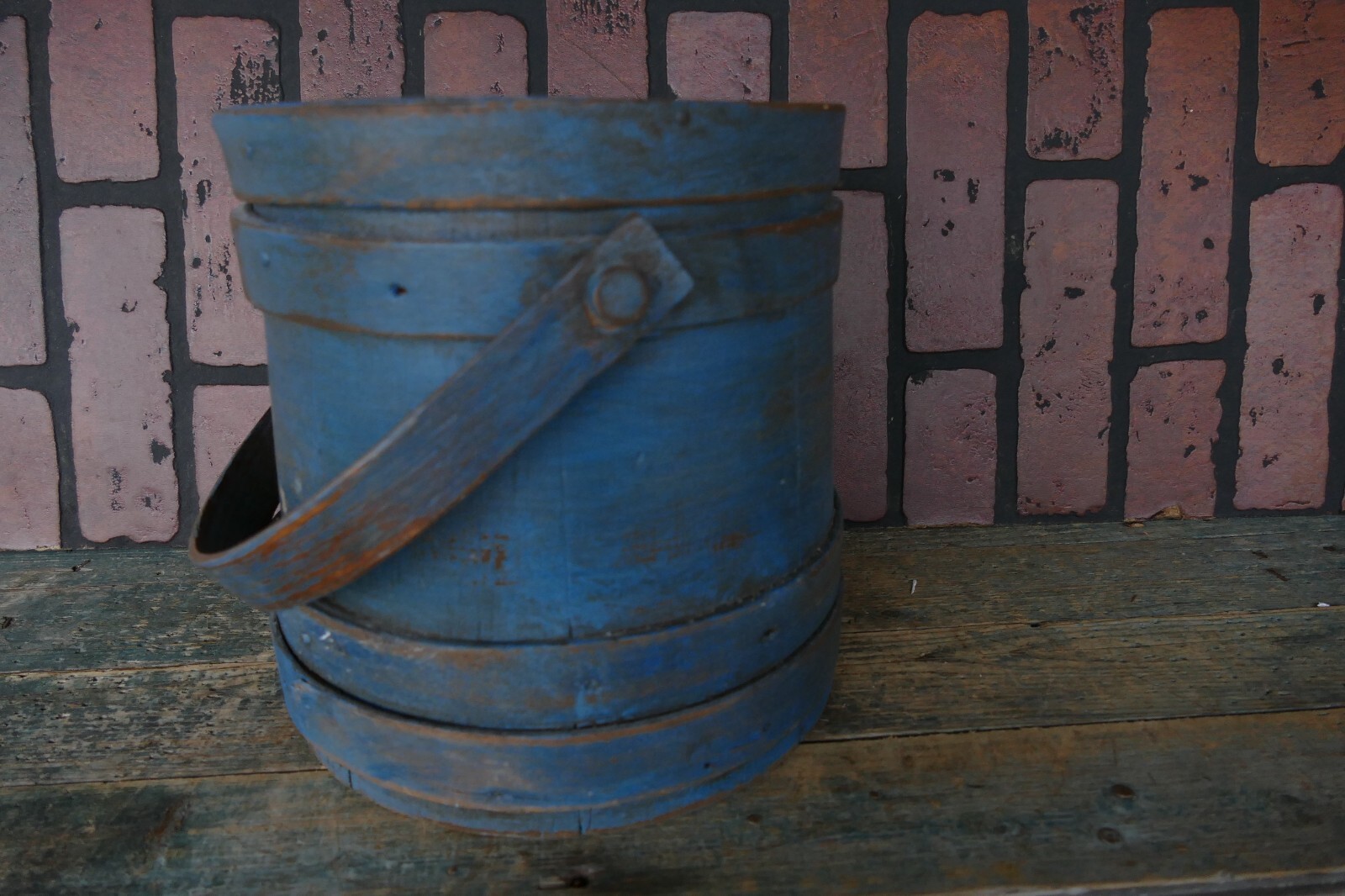 antique 19th century The Holy Grail of original blue paint firkin sugar
