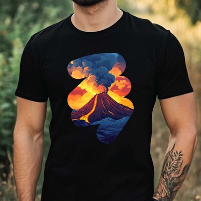 T-Shirt Herren Vulkanlandschaft Motiv Baumwolle Größe XS bis 5XL