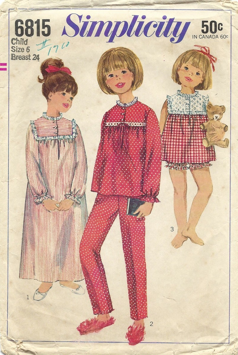 Simplicity 6815 Nightgown & Pajamas w Button Yoke Sz 6 CUT