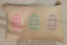 Spritz Accent Throw Pillow Easter Eggs Spring Rectangle Neutral Decor Pom Poms