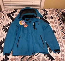 Small Light Blue Moerdeng Waterproof Ski Jacket with detachable hood
