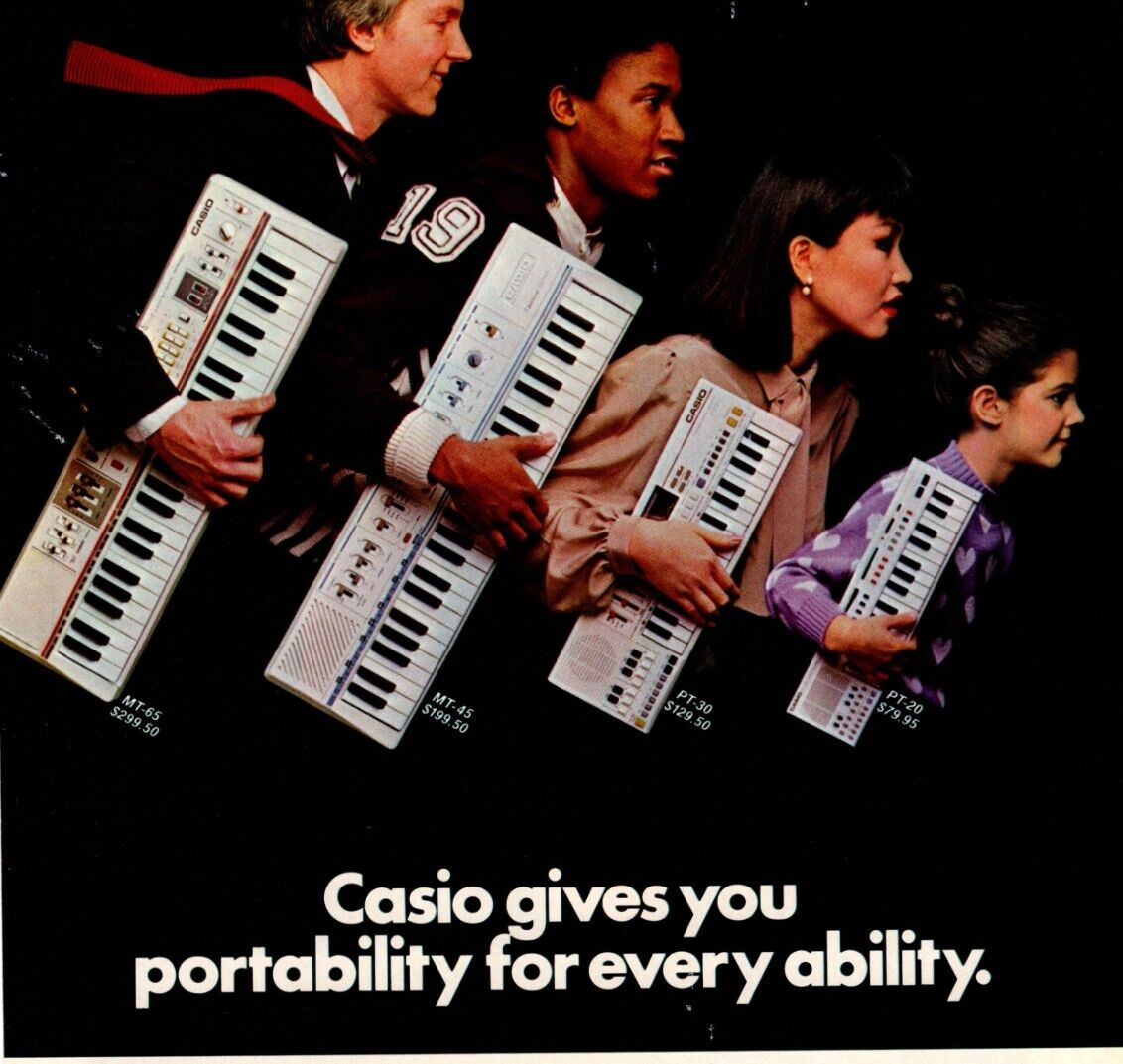 1983 CASIO MT AND PT MODELS KEYBOARD PRINT AD, VTG 80s MUSIC