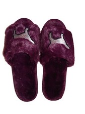 Victoria Secret Pink slippers size medium 7/8 logo fuzzy plush cozy plum purple