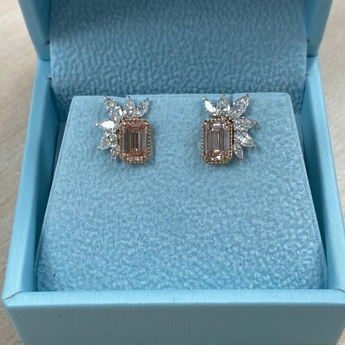 IGI 3.20 TCW Emerald Lab Grown Fancy Intense Pink Diamond Cluster Earrings 14k - Picture 13 of 16
