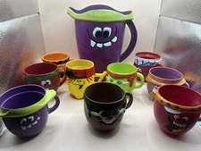 Pillsbury FUNNY FACE Set NINE MUGS & GOOFY GRAPE Pitcher W/ CHUG A LUG MUG 69-73
