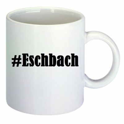 Kaffeetasse #Eschbach Hashtag Raute Keramik Höhe 9,5cm in Weiß