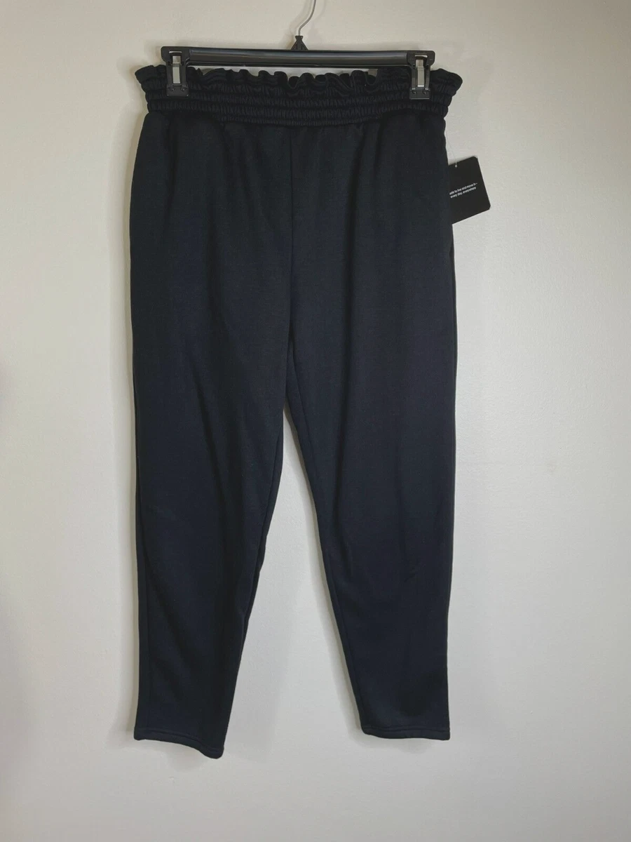 Ease of Motion Fleece Joggers Sweat PANTS Size Medium Black Ruffle Waist NWT