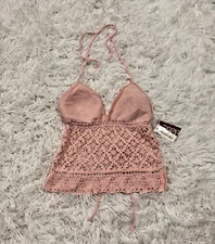 NWT Esprit crotchet tank top backless SZ S/M pink fairy beach coquette boho core