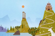 Landscape nature art trees church sun path bicycle lake Custom Gaming Mat Desk