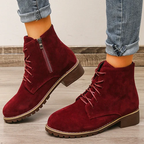Damen-Stiefeletten rund geschnitten wasserdicht Schnürstiefel Arbeit Kampf niedriger Absatz US - Bild 20 von 39