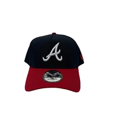 New Era 9Forty Adjustable A-Frame Snapback Hat Atlanta Braves Navy Blue/Red Cap