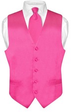 Biagio Men's SILK Dress Vest  NeckTie Solid HOT PINK FUCHSIA Color Neck Tie Set