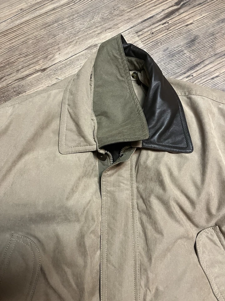 Rainforest Mens XL Removable Down Liner Leather Collar Beige Khaki Coat - Image 4 of 4