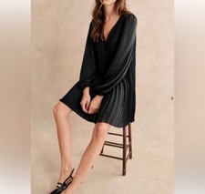 Sezane Selita Pleated Dress Black Mini Sz 36