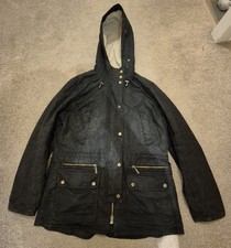 *** Barbour Vintage Kendall Wax Parka Black Original Tartan Lining Jacket 14 ***