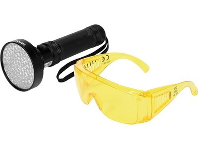 Yato LED-Uv-Taschenlampe 100 LED mit Schutzbrille 6 X Aa YT-08582