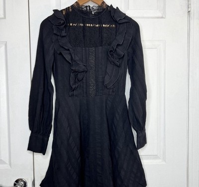 Dark In Love Victorian  Gothic  Cotton Lace Gothic Dress Long Sleeve Ruffle XS