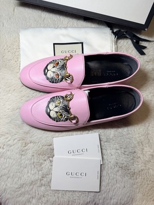 New Authentic Gucci Mystic Cat Brixton Loafer Mules Flats Pink Eur