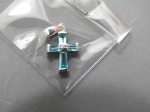 STERLING SILVER CROSS  faceted stones cz Christian symbol blue topaz or blue cz