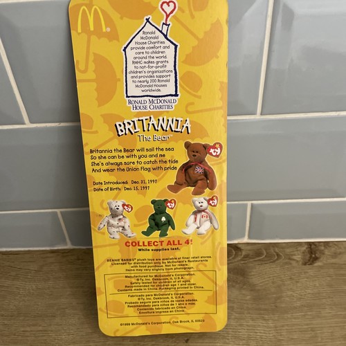Ty McDonalds Teenie Beanie Babies Britannia the Bear 1999 Vintage Retired, Boxed - Picture 4 of 4