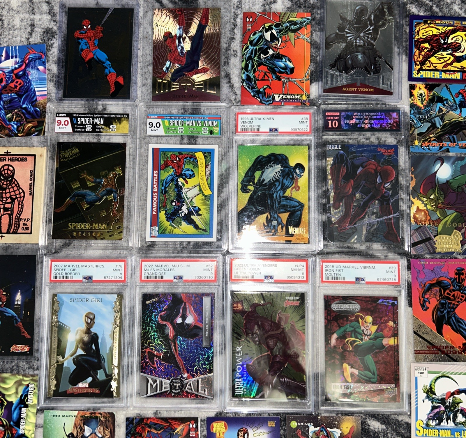 Spider-Man Marvel cards PSA graded slabs & bonus Marvel Comic cards Venom 