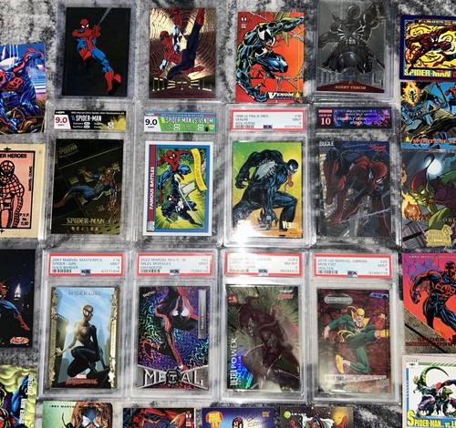 Spider-Man Marvel cards PSA graded slabs & bonus Marvel Comic cards Venom 
