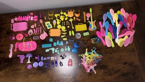 Barbie Accessories Lot Hangers Brushes Shoes Glasses Plates Bags Visors VTG