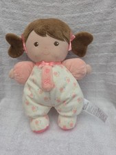Baby Starters Olivia Rattle Doll Flower Floral Pink Plush Brown Hair Pigtails 9"