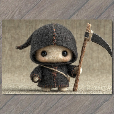 Art Print Cute Grim Reaper Plush Scythe Soft Felt Hood Adorable Dark Humor Chara