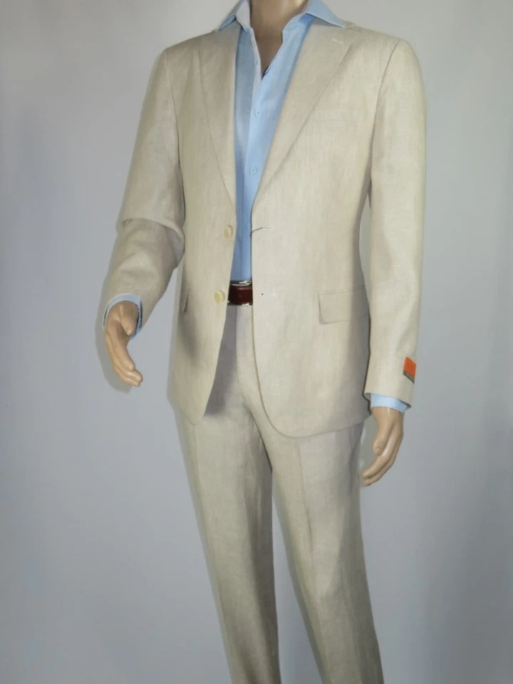 Traje Para Hombre ENZO Lino Primavera Verano Ligero Transpirable E58302-7 Natural Foto 3 de 4