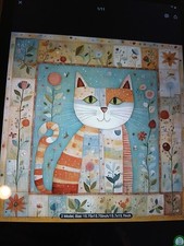Stamped Cross Stitch Folk Cat 14ct 40x40cm 24 Colors Project Bag Embroidery Kit