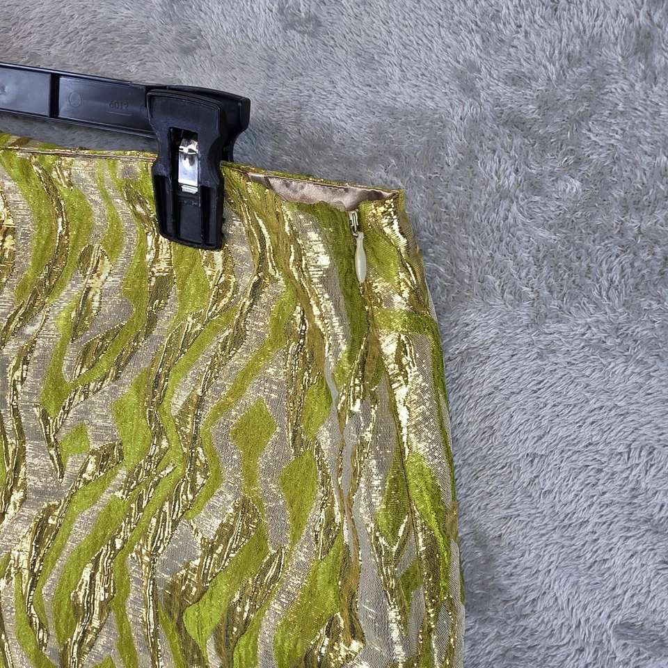 Falda Colección J Crew Mujer 10 Verde Dorado Metálico Jacquard Brocado Fiesta Foto 2 de 4