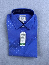 Jos A Bank 1905 Shirt Mens 17 35 Blue Geometric Slim Fit Non Iron Stretch NWT