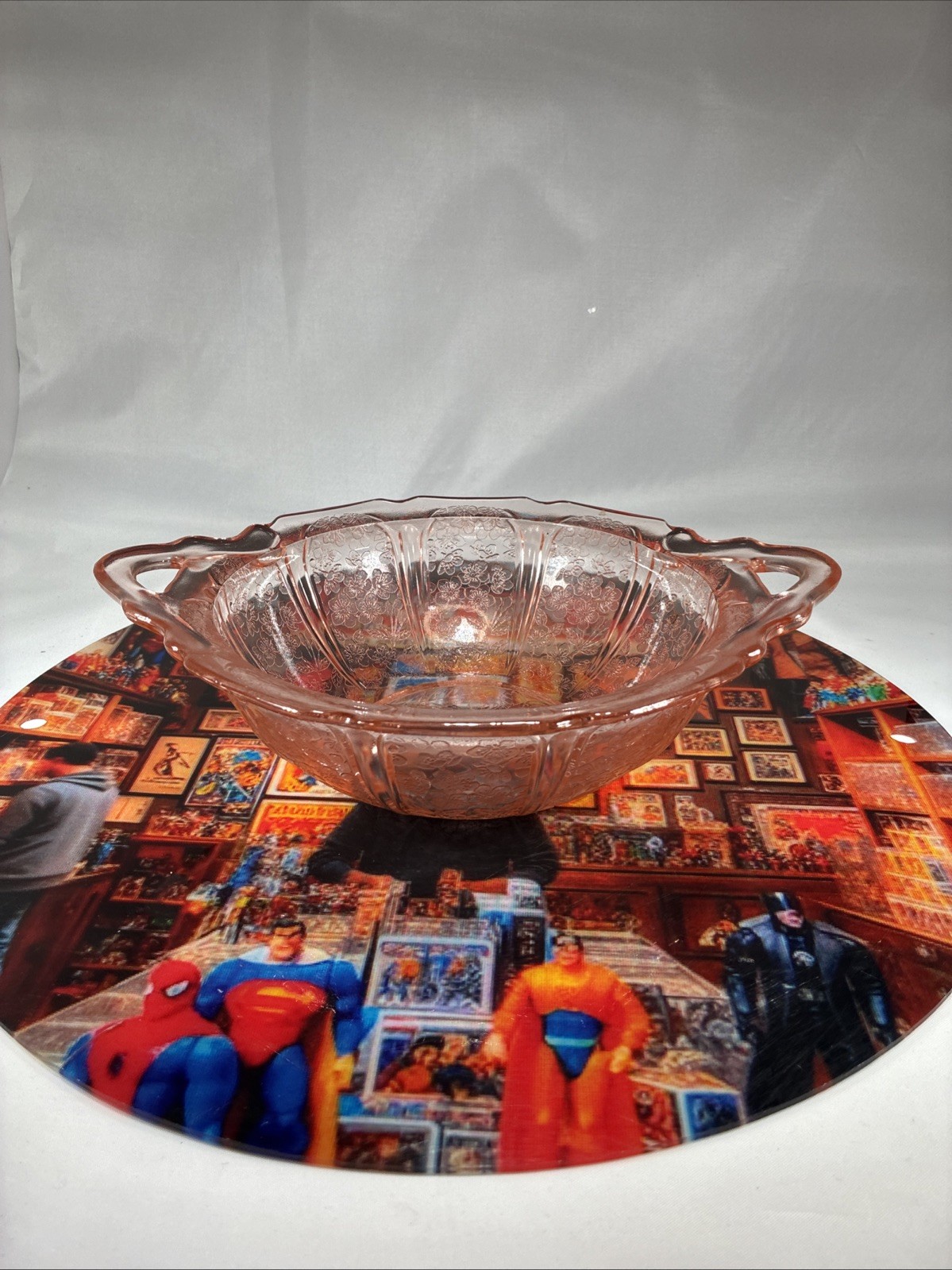 Vintage 1930s Jeanette Pink Cherry Blossom 9-Inch Mixing Bowl with Handles  