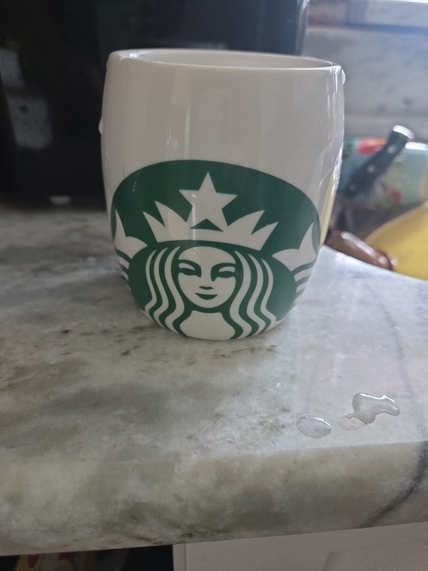 Starbucks Mug 2010 Green Mermaid Logo White Ceramic Barrel Style Coffee 14 oz TL