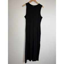 Quince Women’s Black Tencel Jersey Tank Maxi Dress sz L Side Slit Sleeveless