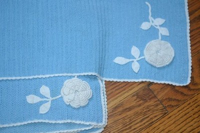 7 Vintage Crochet Appliqued Mono Blue & White Placemats + Table Runner Unique