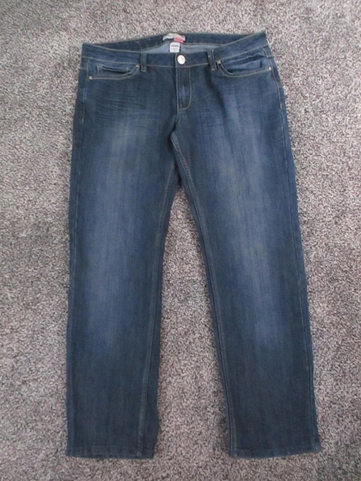 Pantalones de mezclilla Route 66 para mujer 12 azules rectos calce curvilíneo elástico solapa trasera 35x30 Foto 2 de 4