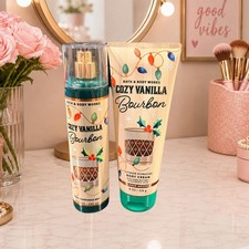 Bath  Body Works COZY VANILLA BOURBON 2 pc SET Body Cream  Mist NEW HTF