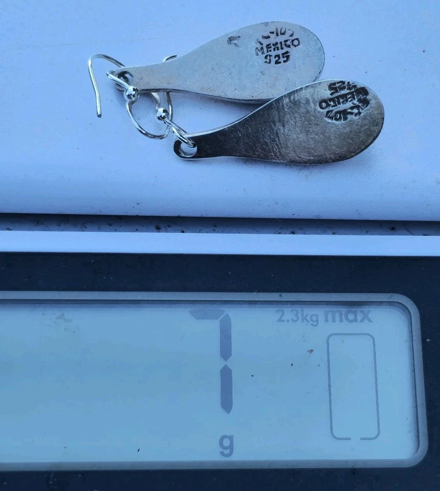 Taxco 纯银泪珠耳环 925 TC-107 墨西哥 - 1.5 英寸复古吊坠 — 第 3/4 张图片