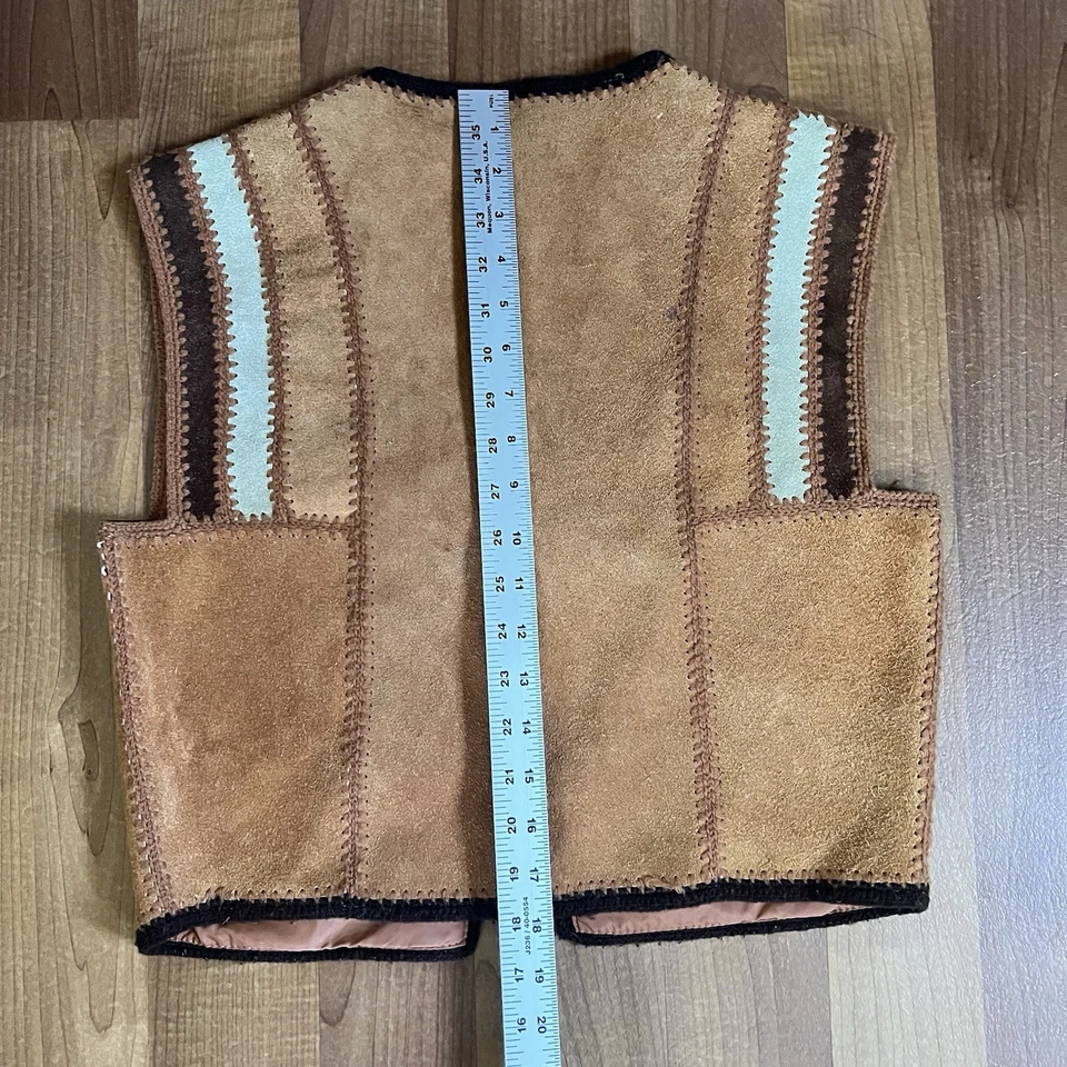Conjunto Chaleco y Falda Vintage Años 70 Gamuza Real Cuero Tostado y Marrón Talla 14 Foto 4 de 4