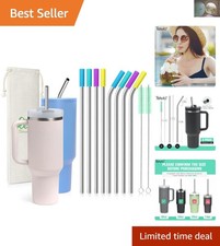 Luxurious 8-Piece Stainless Steel Straw Set with Silicone Tips  Cleaning Brush