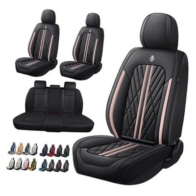 Universal Fit Waterproof Breathable Nappa Full Set 5 Seats Black Pink line