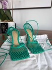 Bottega Veneta Mesh Lace-Up Square Toe Pumps Green Heels NWOB w/ Dust Bags — photo 1