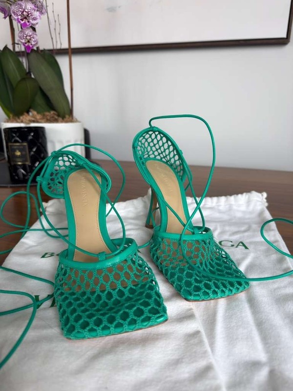 Bottega Veneta Mesh Lace-Up Square Toe Pumps Green Heels NWOB w/ Dust Bags