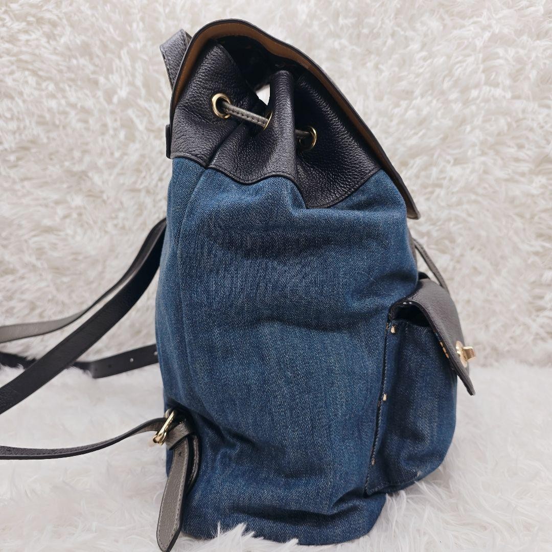 COACH Denim Leather Drawstring Backpack Dark Navy… - image 5